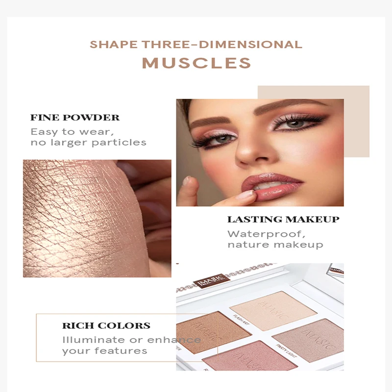 IMAGIC 4-Color Highlighter&Contouring For Face Bronzer Face Makeup Combination Palette Long-Lasting Brighten Skin Cosmetics