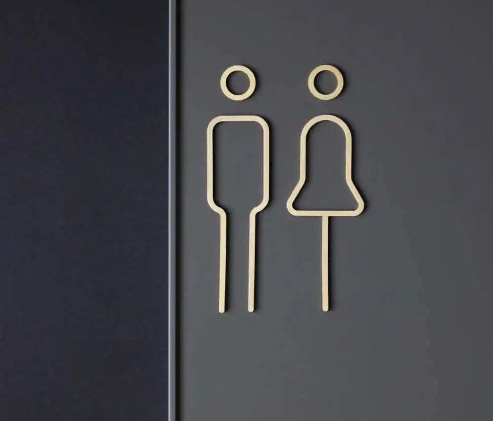 Goldfarbenes Toilettenschild aus Metall, Messing, Waschraum, Tür, Wandetikett, Aufkleber, WC-Halter – Detail 1