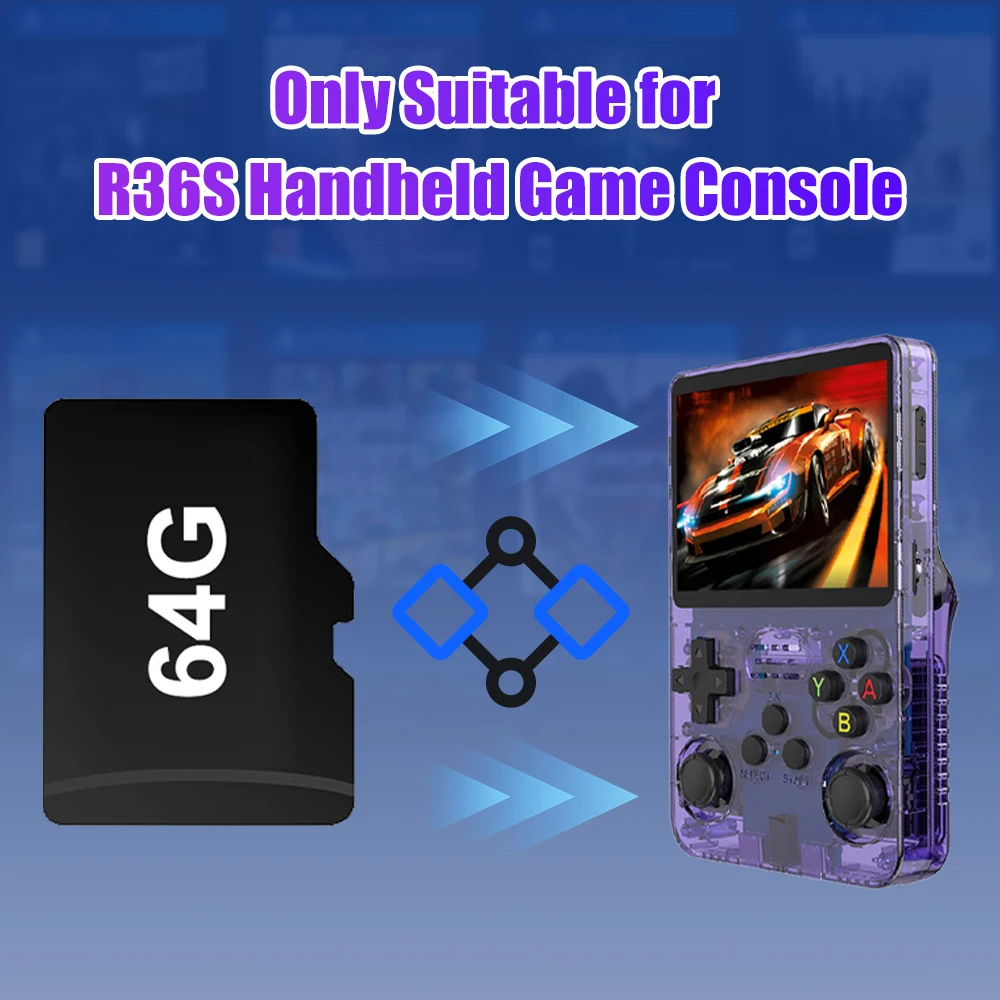 Scheda TF di gioco 64G per console di gioco portatile retrò video R36S EmuELEC 4.7 OS Costruito oltre 18000 giochi retrò per PS1/PSP/N64/SS/SNES