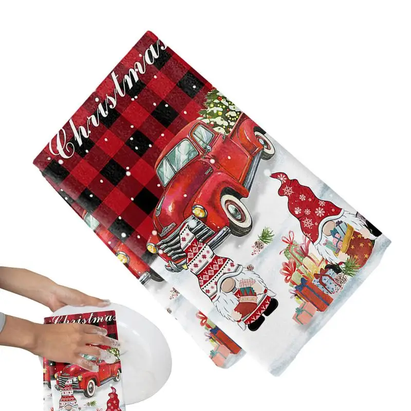 Christmas Kitchen Towels Water-Absorbing Christmas Dish Towels Machine Washable Dishcloth Cute Tea Towel For Utensils Teacups