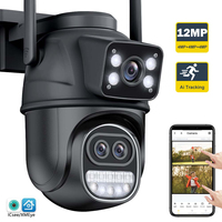 12MP 6K Outdoor WIFI Camera Zoom Three Lens Dual Screens PTZ Video Cameras Auto Tracking Home Security CCTV 9MP Surveillance Cam