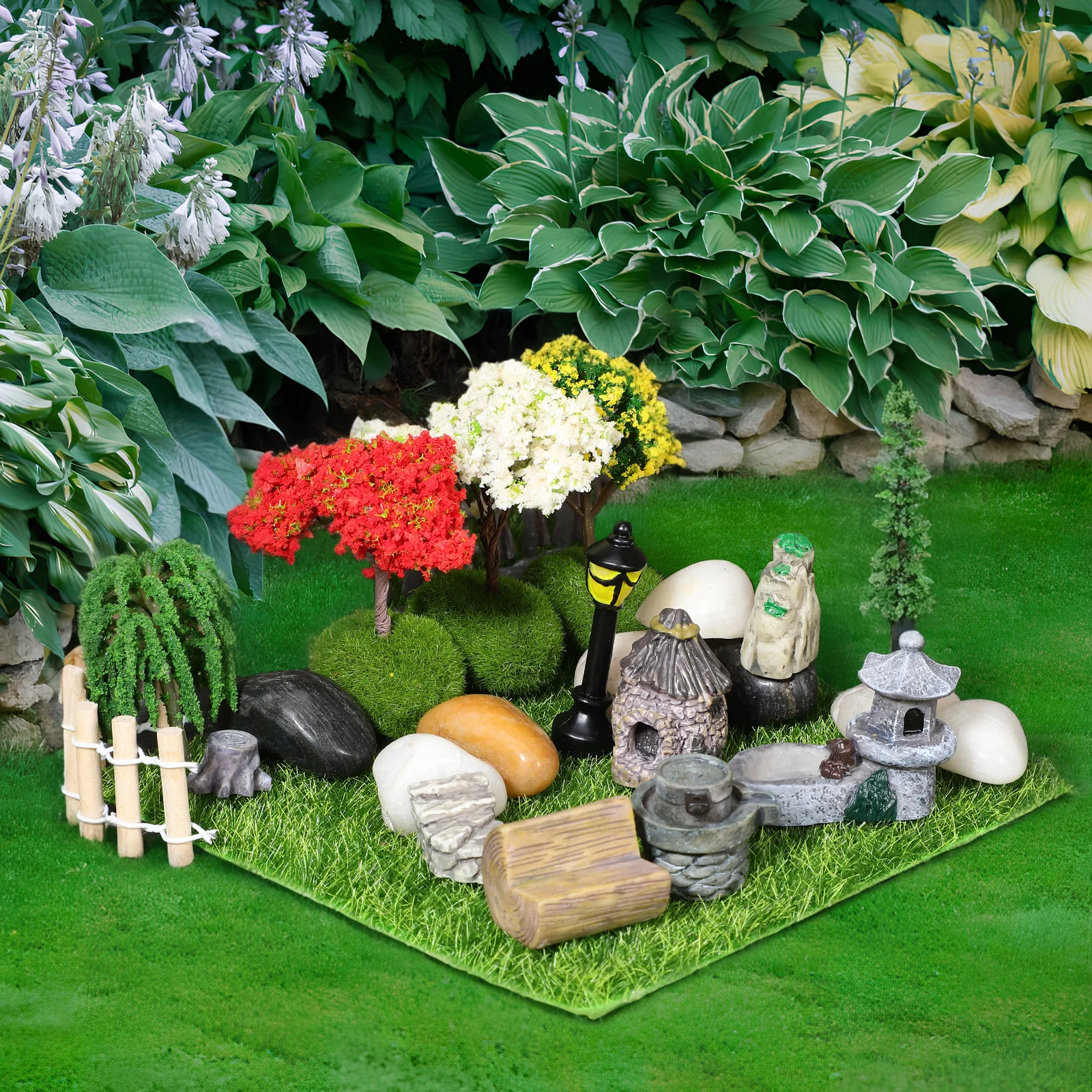 

1 Set Micro Landscape Decor Kit Fairy Garden Accessories Miniature Stones Trees Fences For Terrarium Garden Mini Lawn Decoration