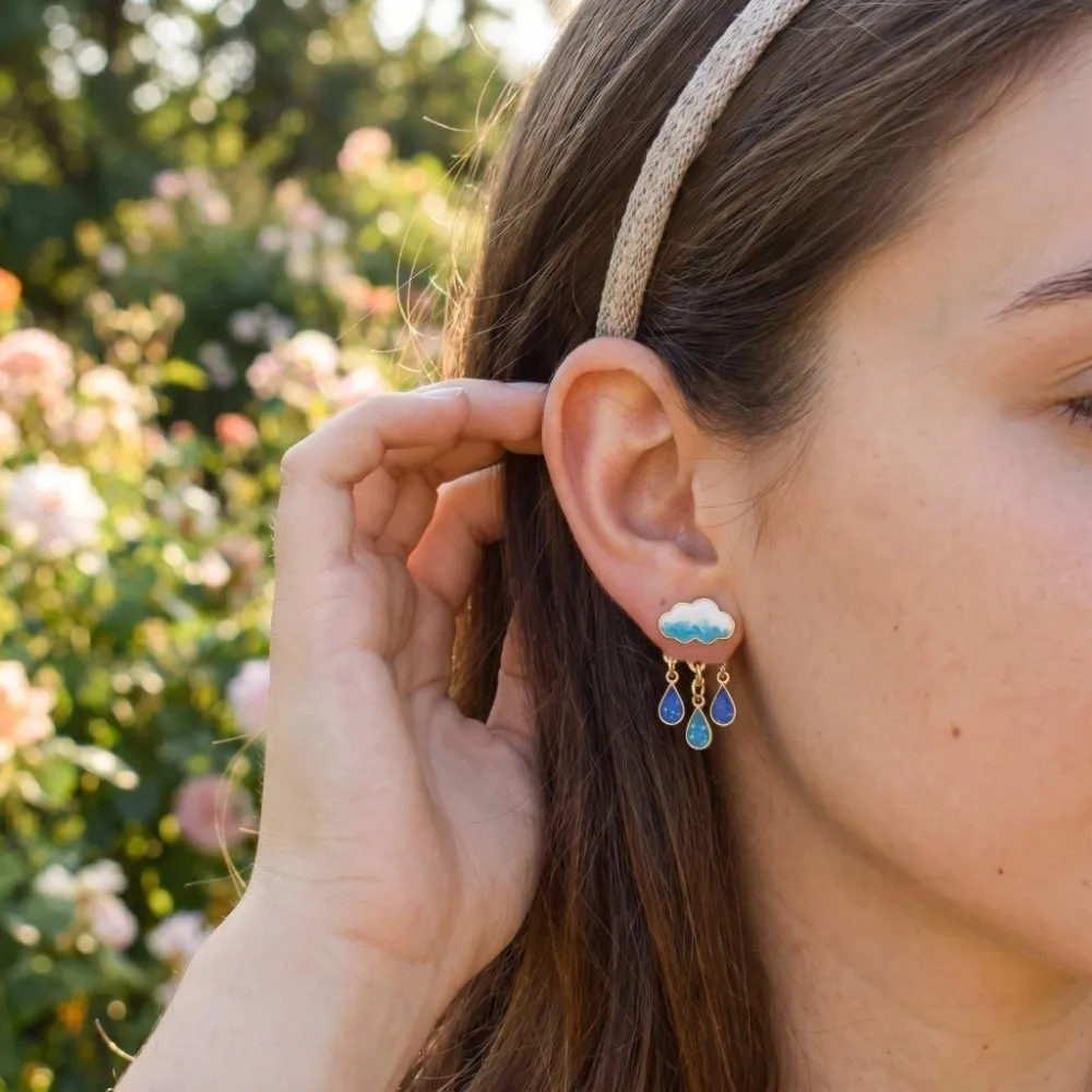 Alloy Cloud Glitter Earrings Resin Exquisite Design Raindrop Drop Earrings Blue Color Waterdrop Dangle Earrings Birthday Gift