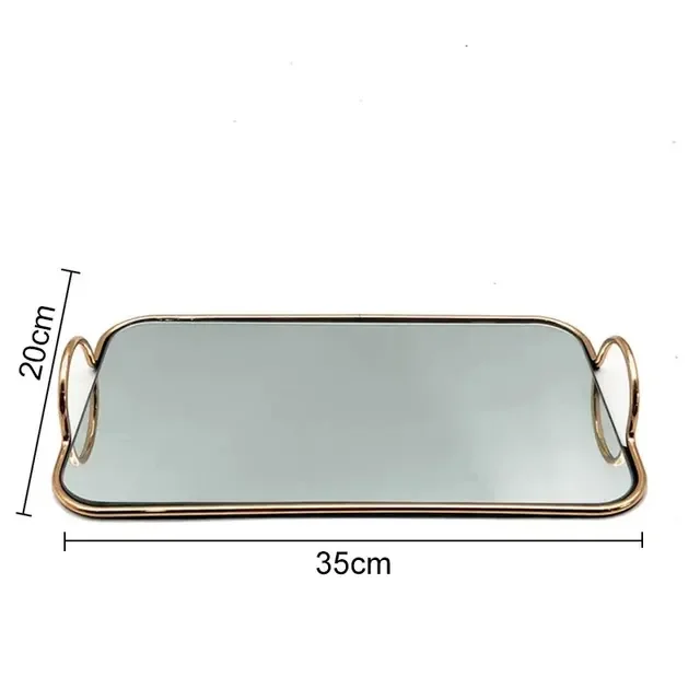 

Golden Glass Mirror Tray Metal Trays Decorative Fruit Storage Plate Jewelry Necklace Display Cosmetics Organizer