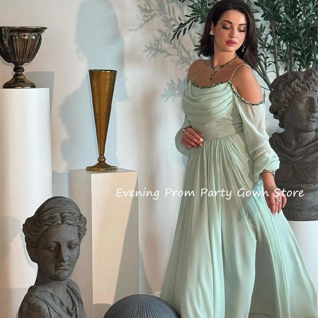 

Sage Green Evening Dresses for Women Elegant Off Shoulder Chiffon Prom Dress formal occasions dress فساتين للمناسبات الرسمية