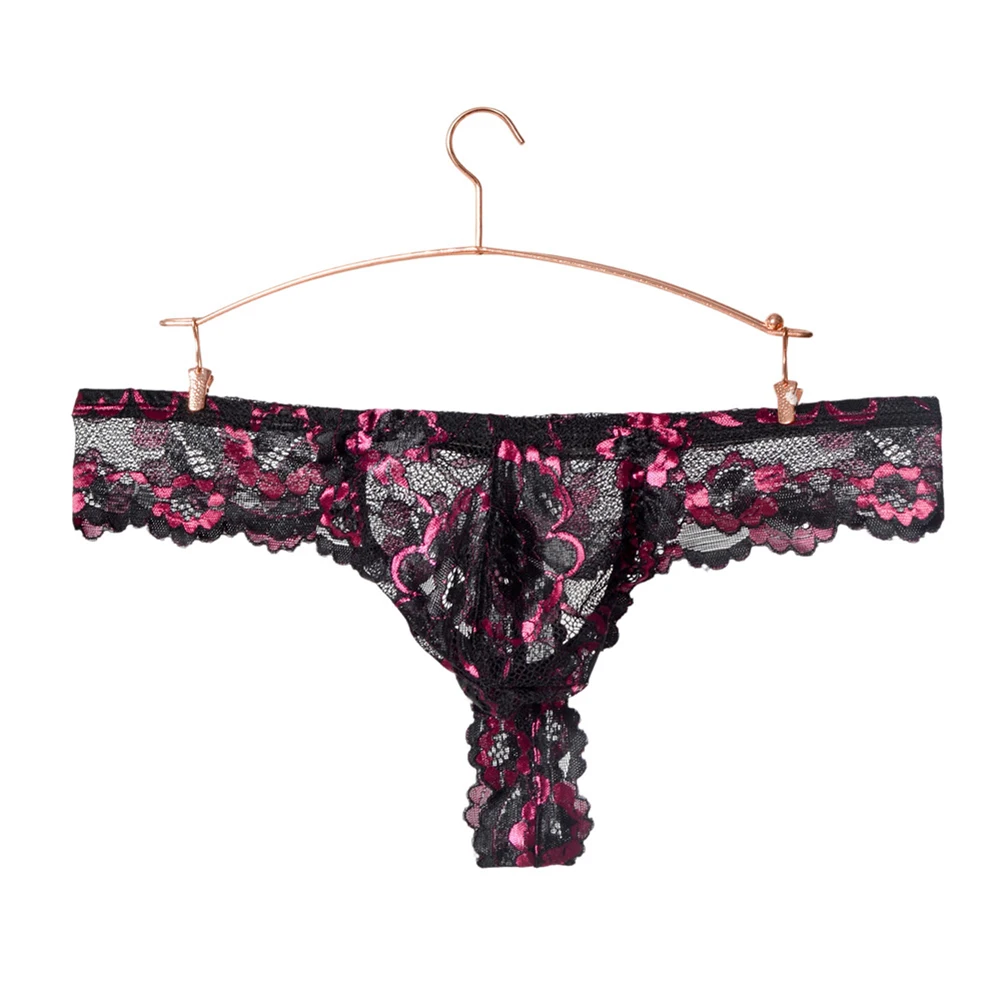 For Daily Use Pink-purple Men Lace G-string Men Sensual Lace G-string G-strings Low Waist Panties Spandex Fabric