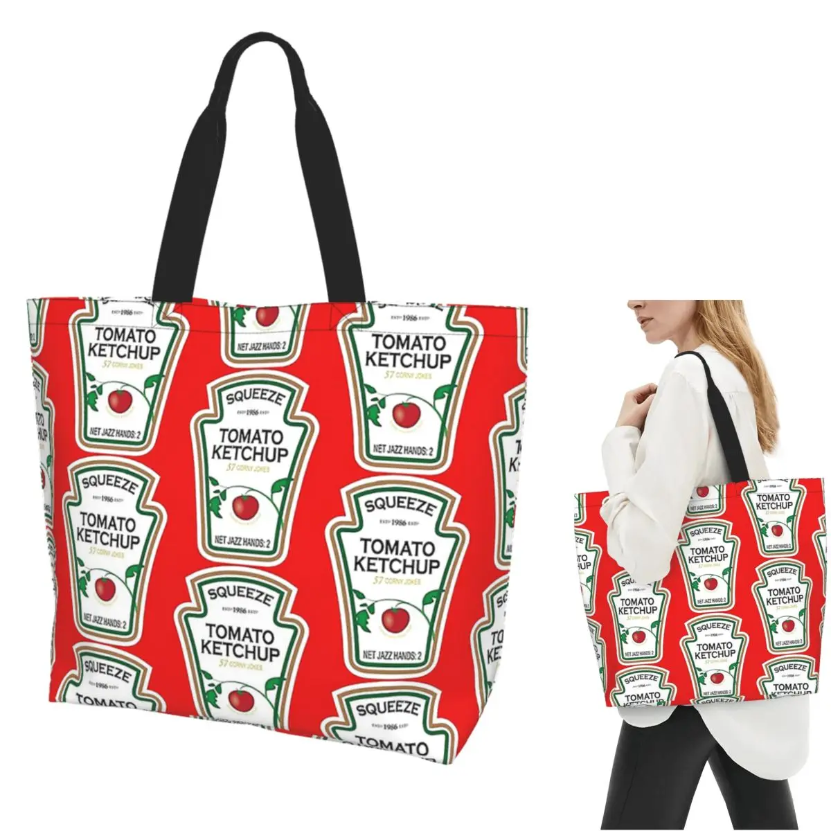 

Funny Ketchup Label Shopping Tote Bag Canvas Large Capacity Shoulder Bags Shopper Grocery Handbag for Women