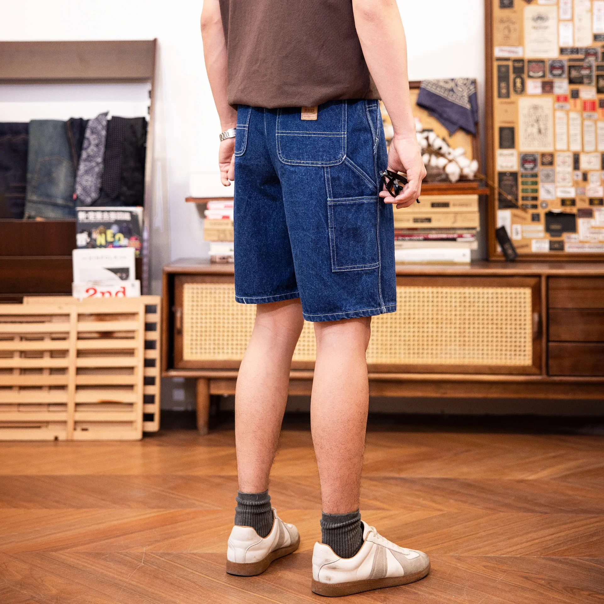 B25-0001 RedTornado Super Top Quality Cotton Vintage Indigo Selvage Washed Denim Bermuda Sanforized Jeans Shorts 15oz