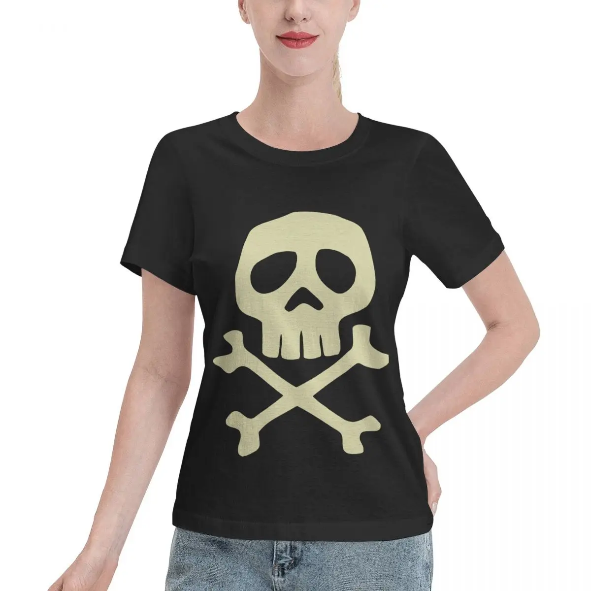 Bulk Wholesale Danzig Style Harlock Skull Crossbones Jolly Roger Women's T-shirt Night Out Comfy Daily Top