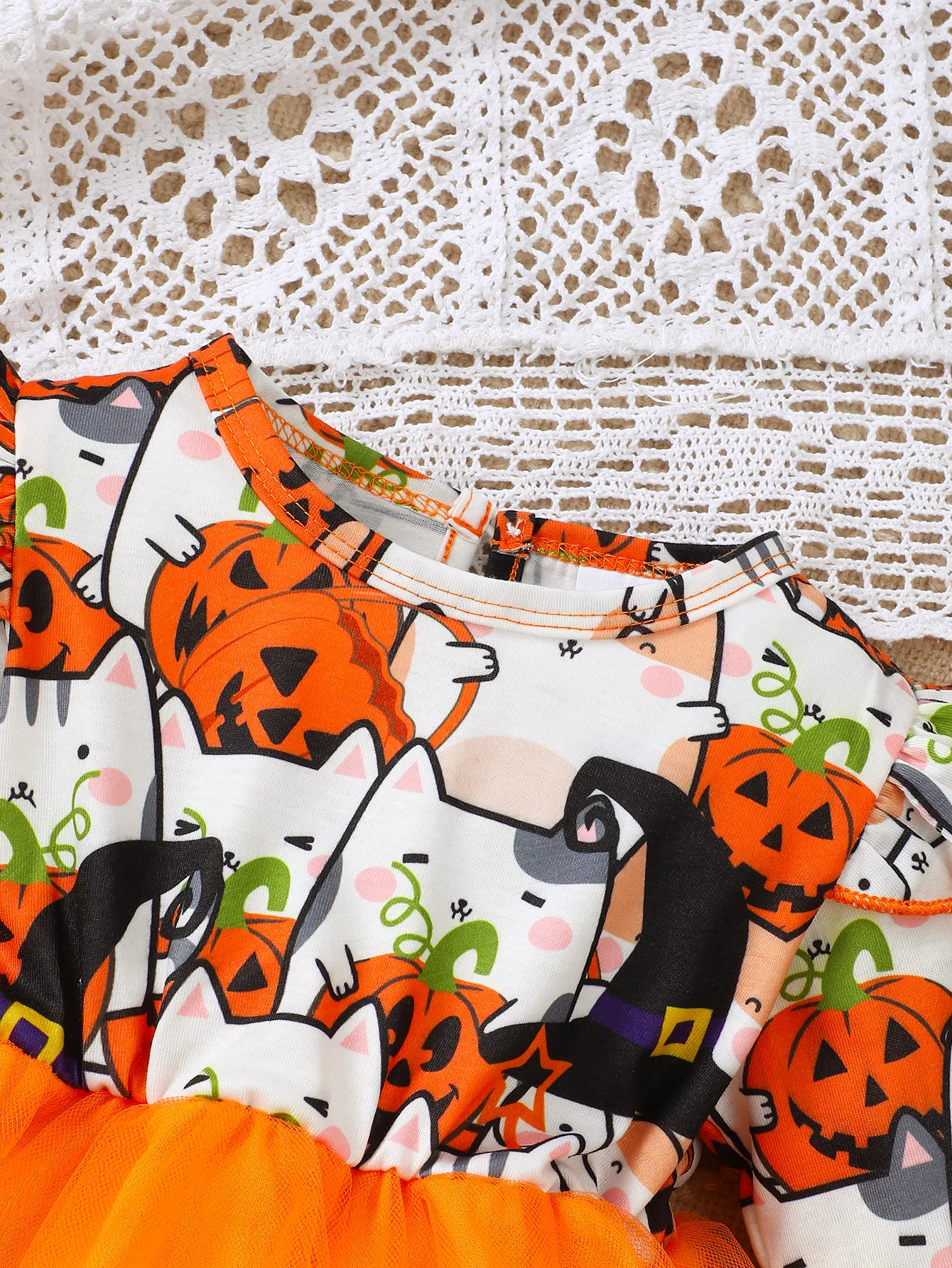 0-3 Year old Children\'s Girl Dress Round neck Cartoon Halloween Element Tulle Long sleeved Dress Girl Halloween Party Dress