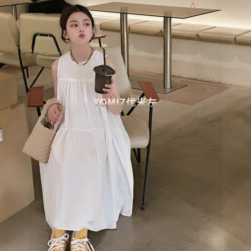 Korean children's clothing girls' tank dress2025Summer New Children's Dress for Small, Medium, and Large Kids Stylish Long Dress