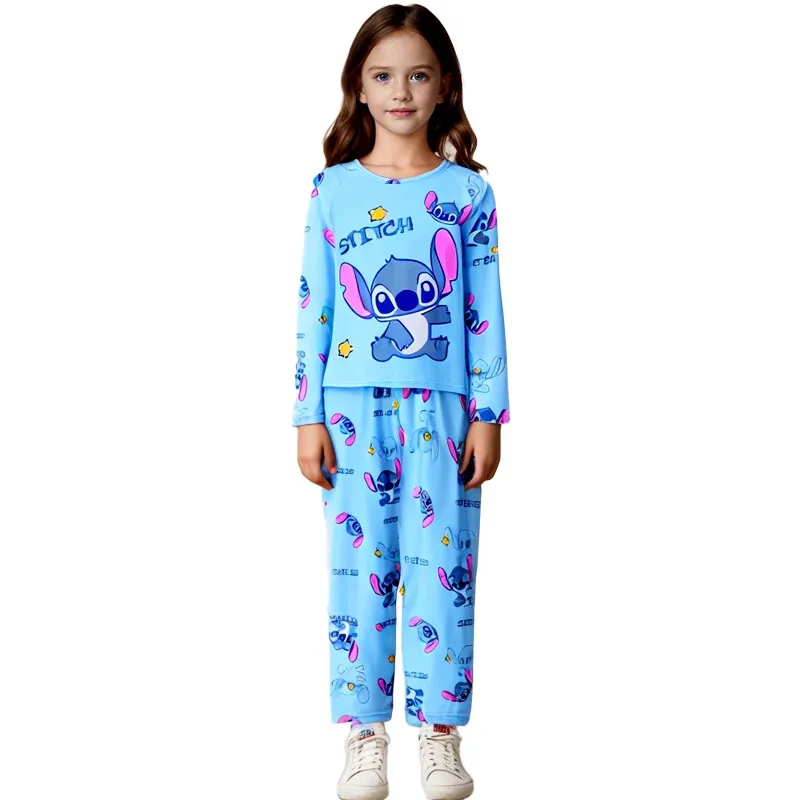 

asdh8@Spring New Stitch Pajamas Set Boys Girls Cosplay Anime Cartoon Long-Sleeved Tops Pants 2Pcs Children Home Clothes Pyjamas