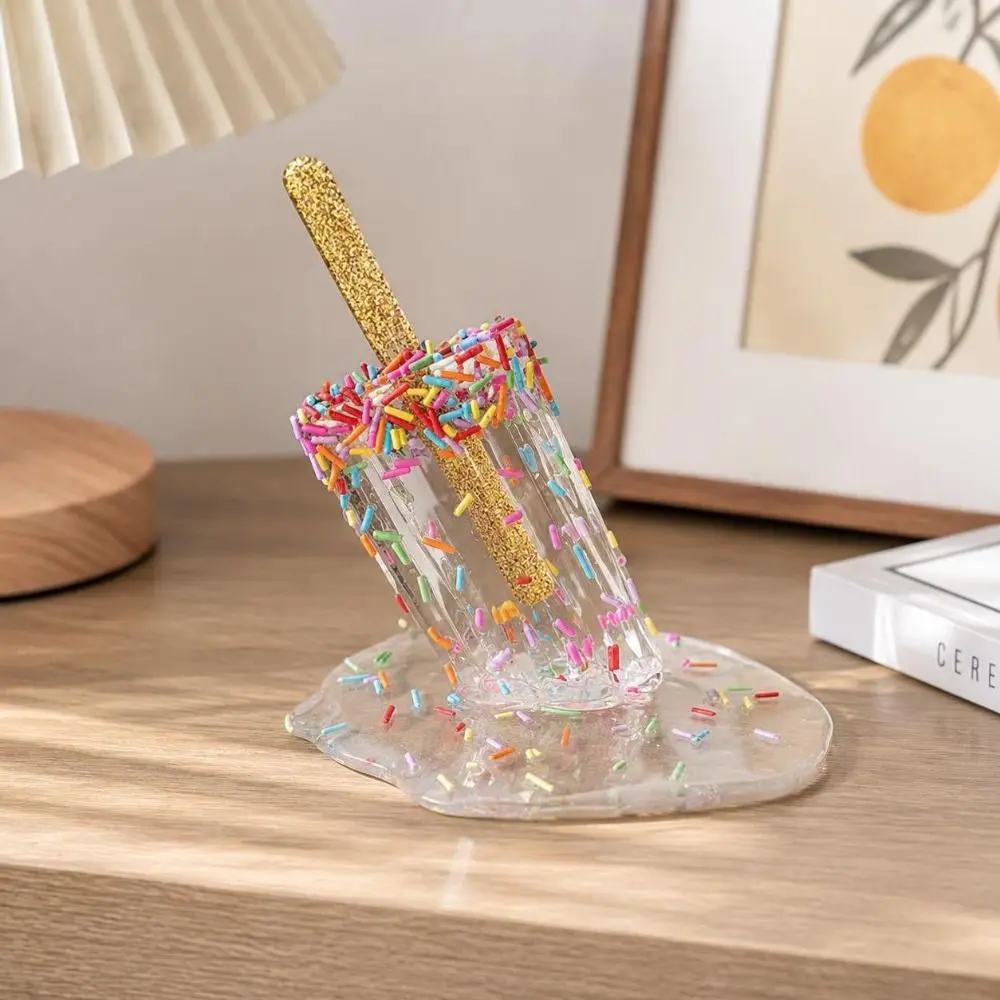 Resin Melting Popsicle Sculpture Glossy Finish Realistic Style Resin Popsicle Ornament Melting Effect Dessert Figurine