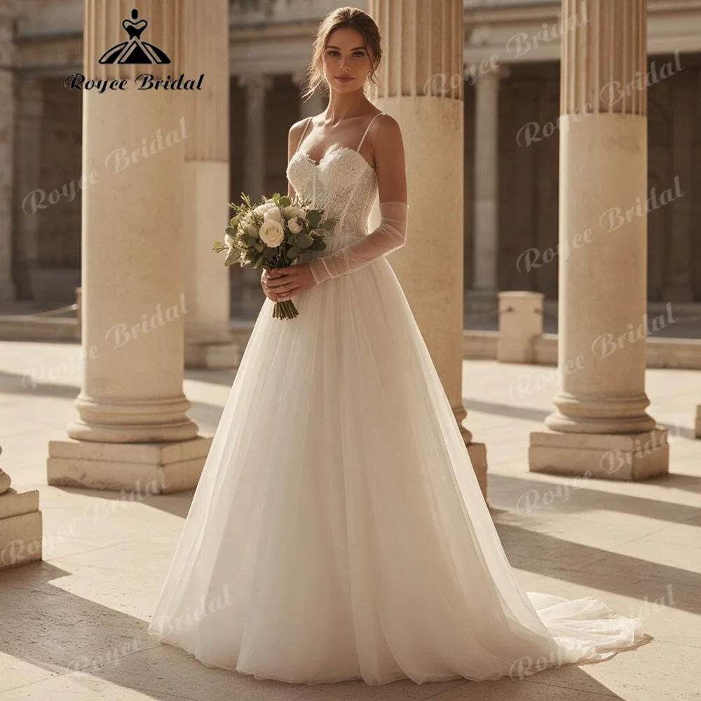 2027Spaghetti Strap Ball Gown Wedding Dress Beaded Lace Corset Soft Tulle With Lace Up Back Abiti Da Sposa Customized