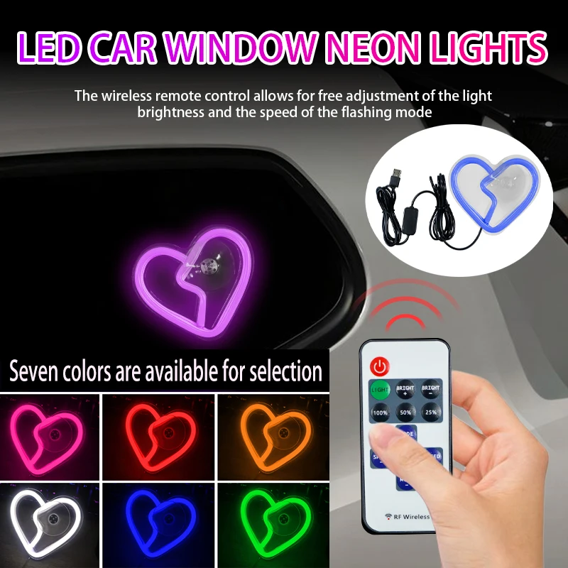 Car interior LED lights, Car window neon interior decoration lights,glowing heart atmosphere lights USB wiring ambient lighting