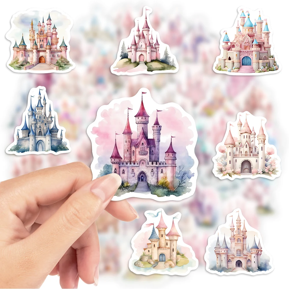 Watercolour Cartoon Castle Stickers DIY House Decal for Laptop Phone Scrapbook Luggage Decorative Bottles Graffiti Waterproof