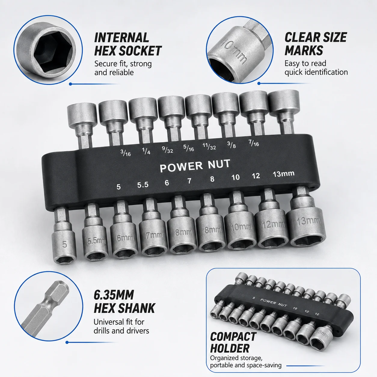 9/14PCS Socket Set, 6.35mm Hex Shank Screwdriver Drill Bit Extension Rod, Auto Repair Power Tool Accessories