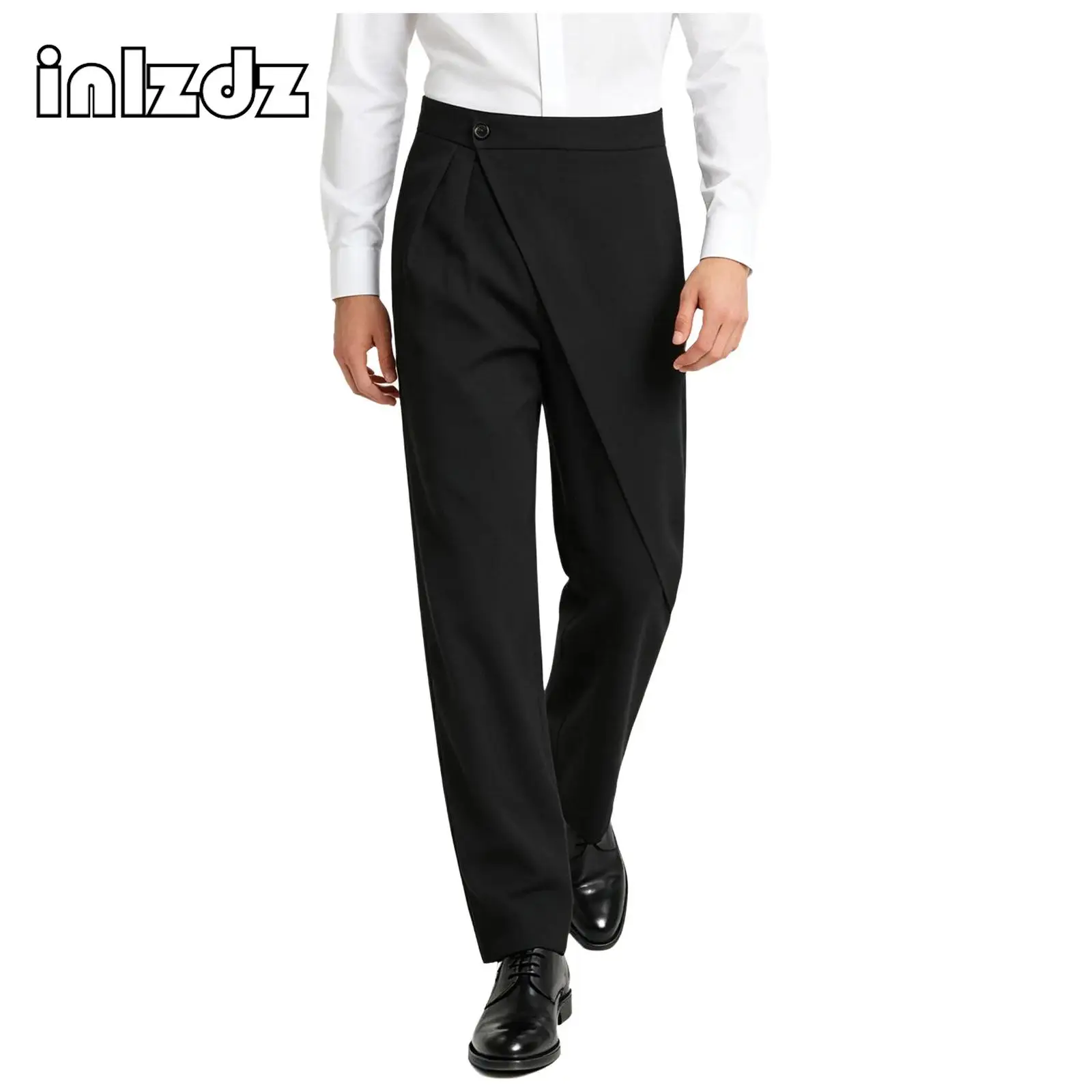 Latin Dance Pants Men Latin Modern Ballroom Performance Dance Pants Adults Irregular Layer Wrap Front Trousers Dancer Pants