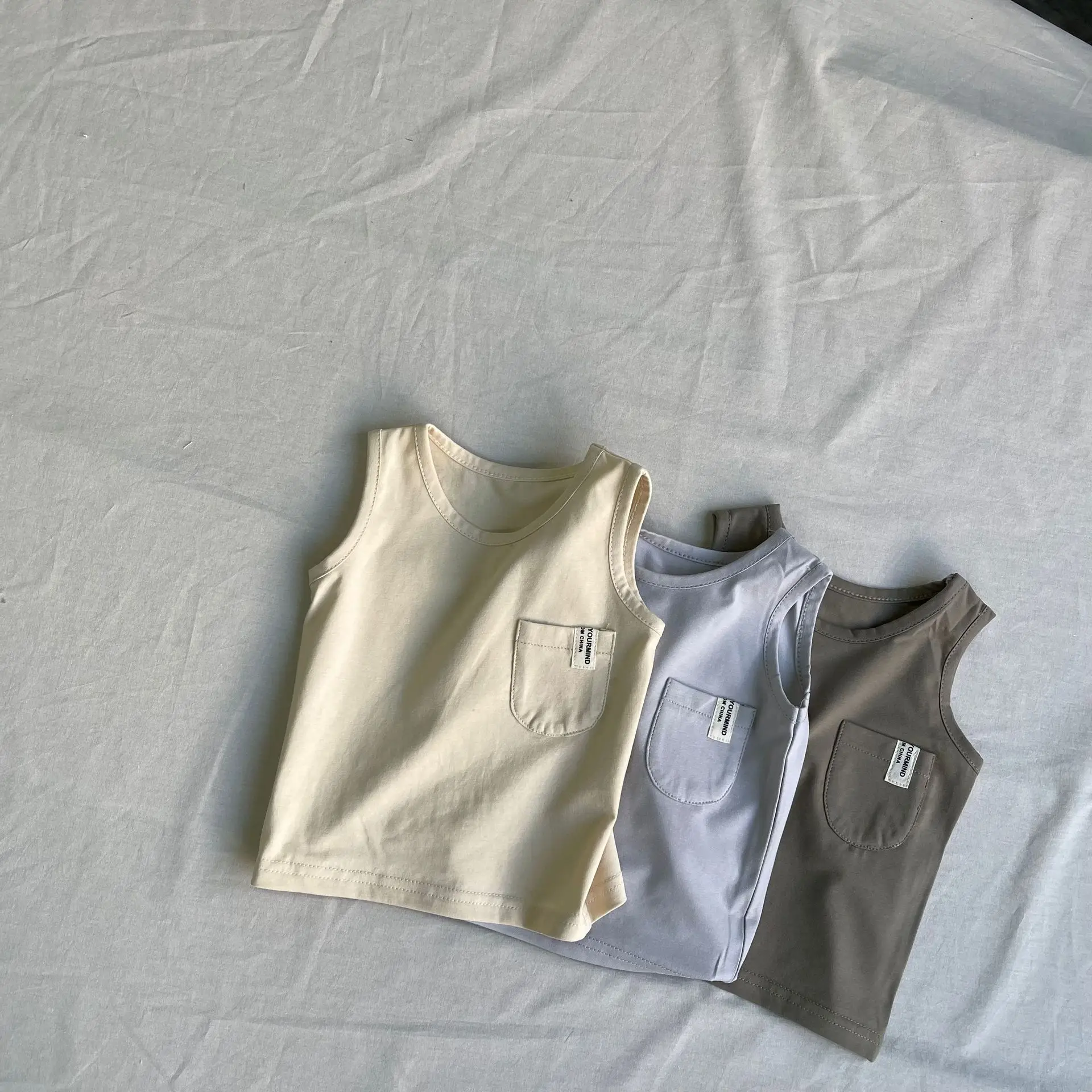 

Inssen New Children's Cotton Loose Embroidered Tank Top for Spring and Summer, Solid Color Versatile for Boys and Girls