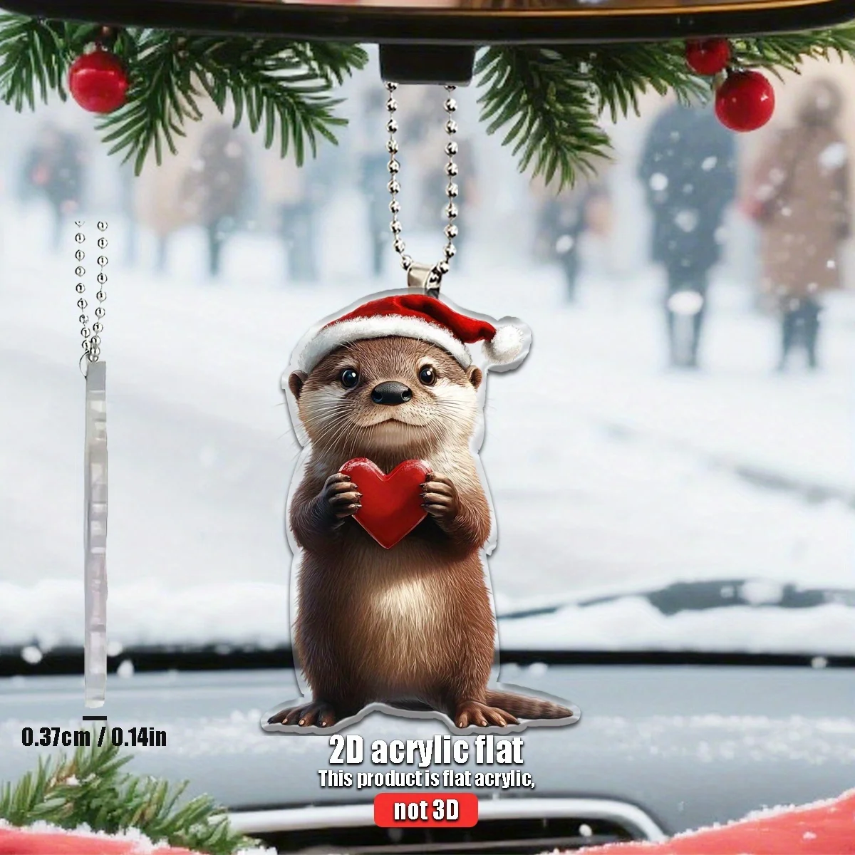1/4 2D Flugzeug Otter Anhänger mit Weihnachtsmütze geeignet für Auto Home Festival Dekoration Weihnachtsbaum Anhänger Weihnachtsgeschenk
