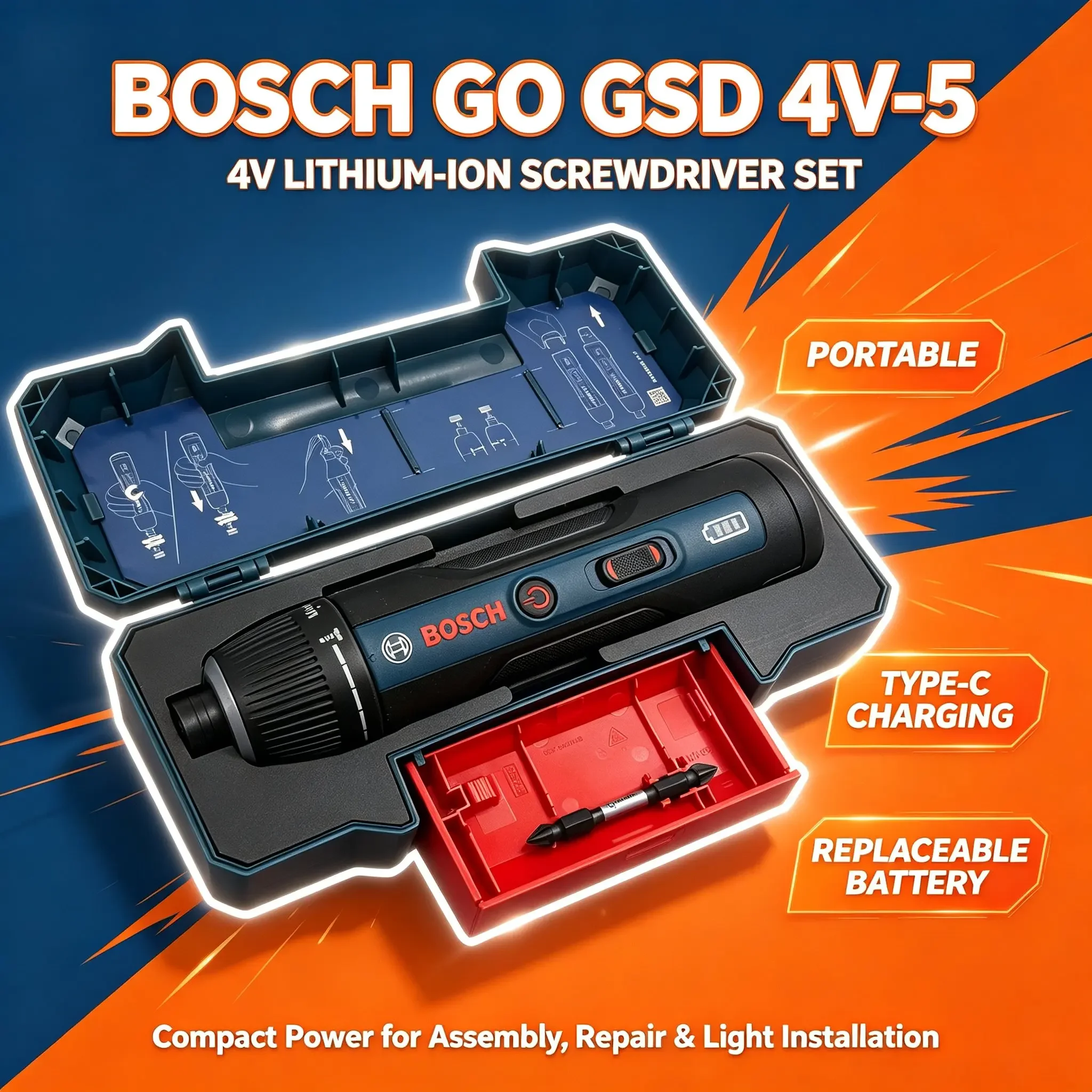 Bosch GSD4V-5 Cordless Electric Screwdriver, 280-363RPM Adjustable Speed, Handheld Screwdriver for Furniture & Wood Fastening