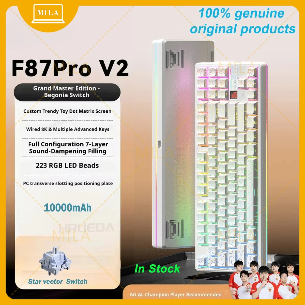 For AULA F87 Pro V2 Wireless Mechanical Keyboard 12000mAh  Battery Life E-Sports Keyboard Tri-mode Hot-Swap RGB PC Gamer Gifts
