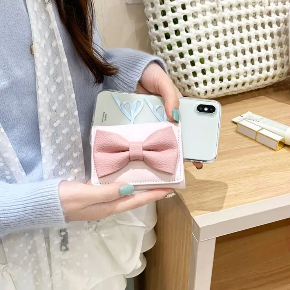 

Simple Pu Leather Cute Bow Short Wallet Korean Style Coin Purse Folding Purse Bank Card Bag Printing Card Holder Outdoor