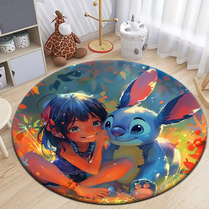 Stitch Cartoon HD Printed Round Carpet for Living Room Rugs Camping Picnic Mats Flannel Anti-Slip Rug Yoga Mat Gifts