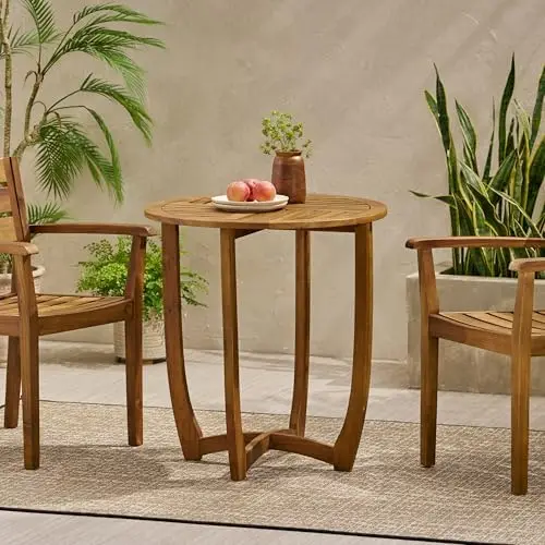 27.5'' Teak Acacia Wood Bistro Table - Rustic Outdoor Furniture - Patio Dining - Courtyard Decor