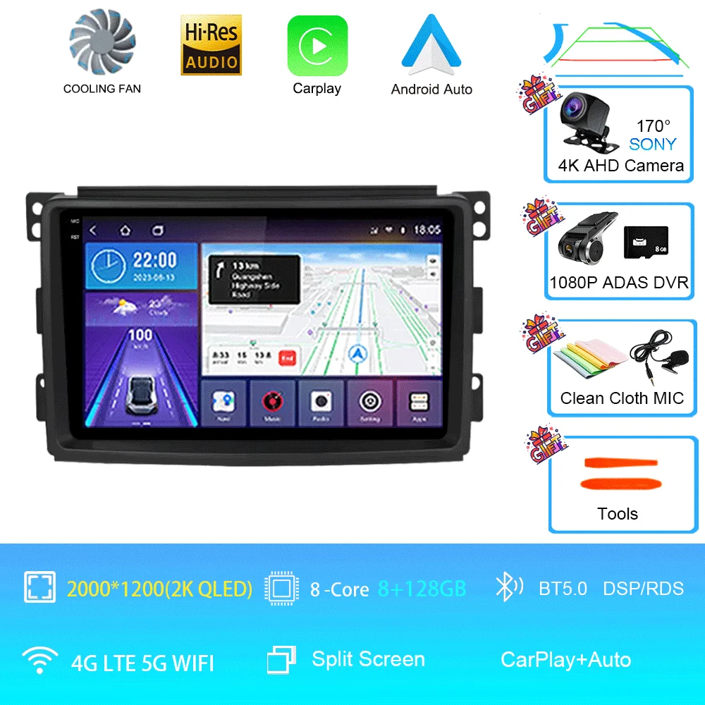 Android 15 Voor Mercedes Benz Smart Fortwo 451 2006 2007 2008 2009 Autoradio GPS Carplay Multimedia Speler Navigatie Stereo auto