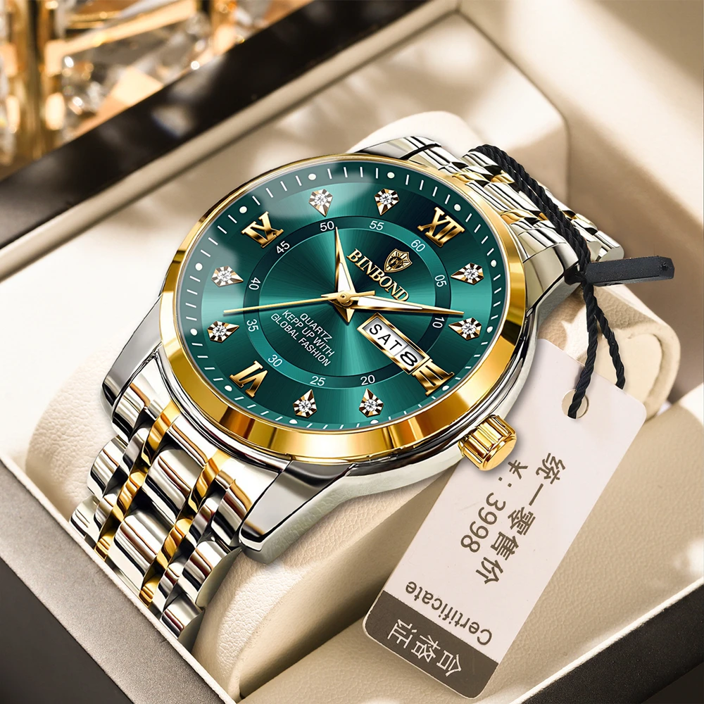 

New Gifts Casual Business Diamond Clock Men Luxury Watch Automatic Watches Mens Fashion Quartz Wristwatches Gold Reloj Hombre