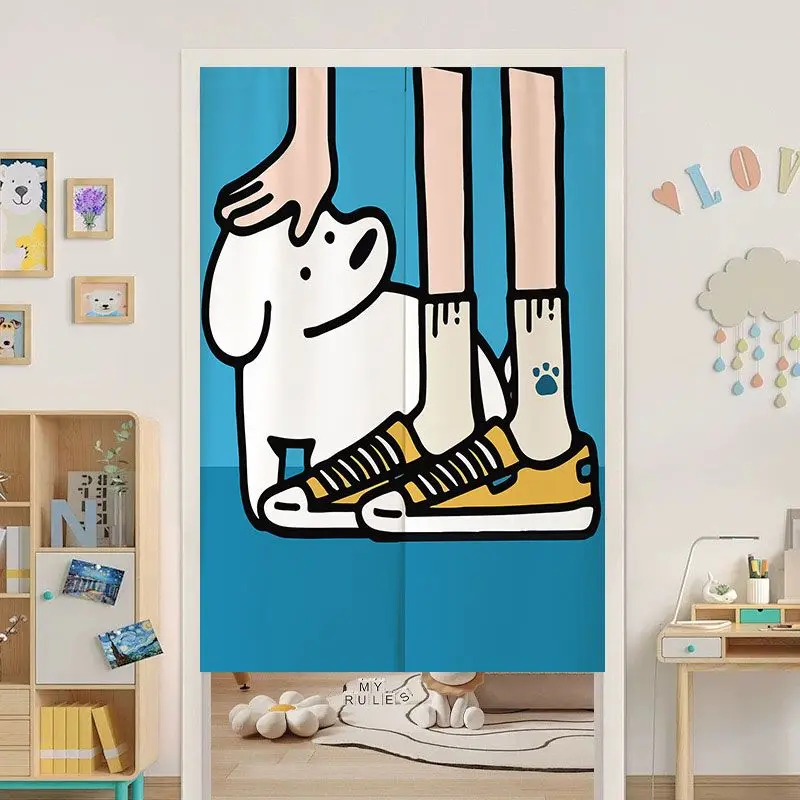 VIKAMA Lovely Pet Dog Stroke Print Noren Split Door Curtain Room Divider Privacy Curtain for Kids Room Entryway Warm Home Decor