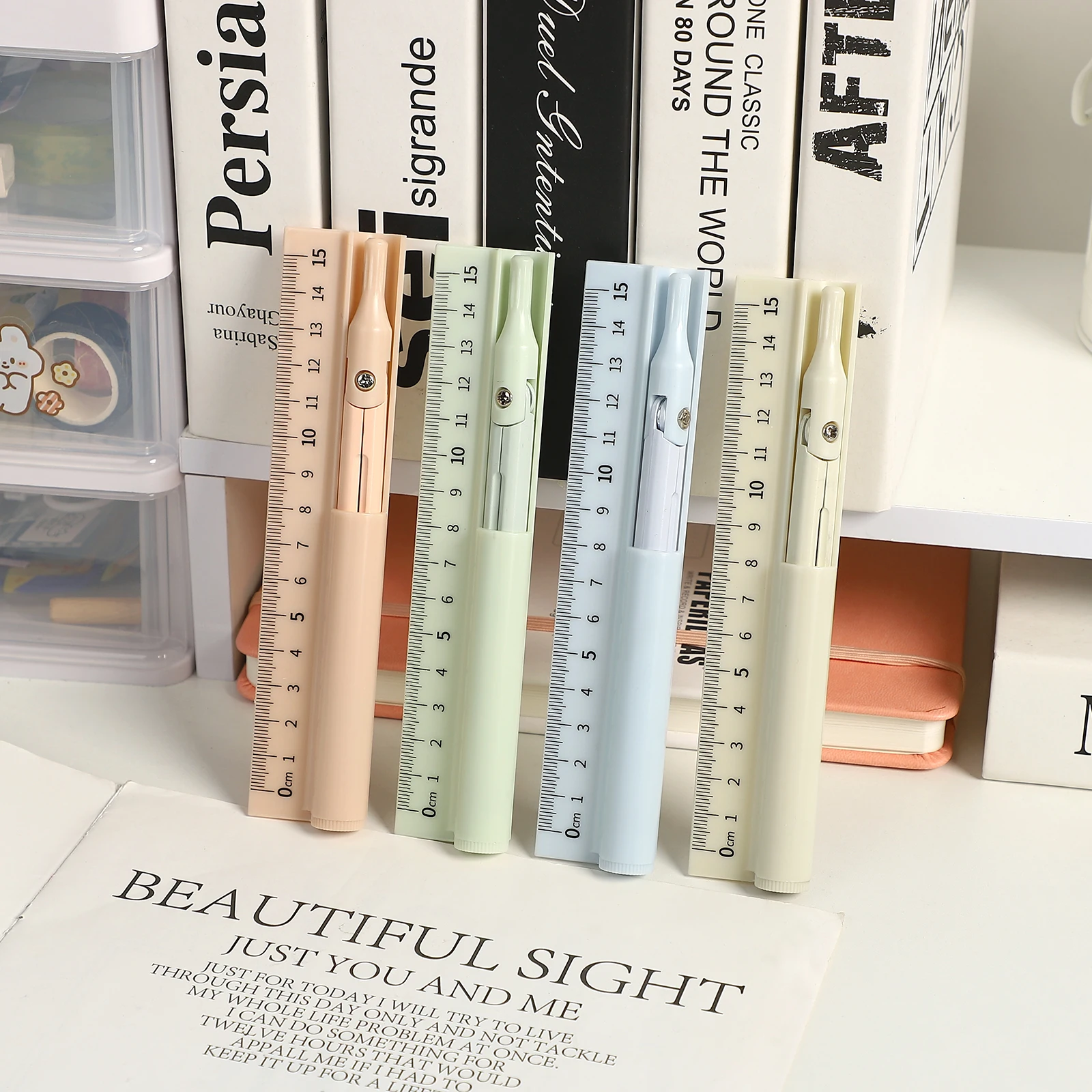 1 Pc Simple Three-in-one Multifunctional Compass Ruler Creative DIY Journal Student Supplies Stationery