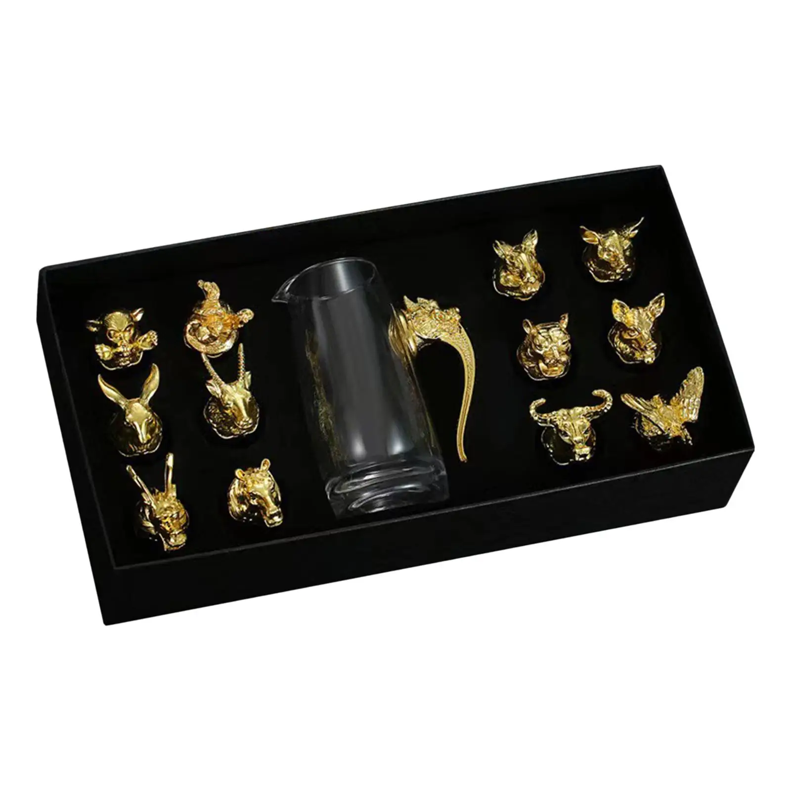 Animal Head Liquor Decanter Wine Splitter Set with Gold Cups for Adults Home Bar Tableware Festival Glasses Holder