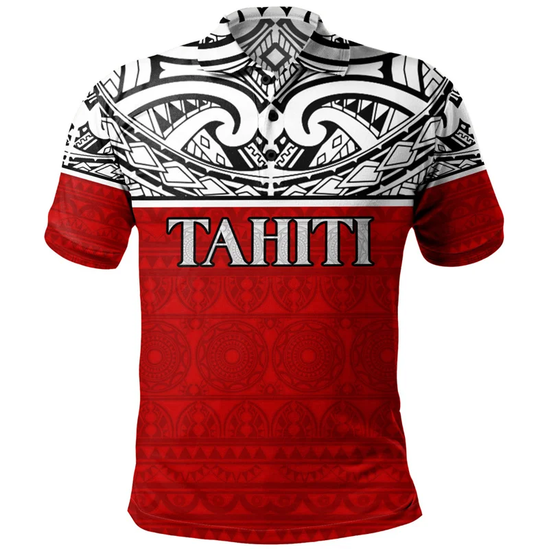 3D Tahiti Coat Of Arms Printing Polo Shirt French Polynesia Tahiti Map Flag Graphic Ethnic Polo Shirts Mens Fashion Polo T Shirt