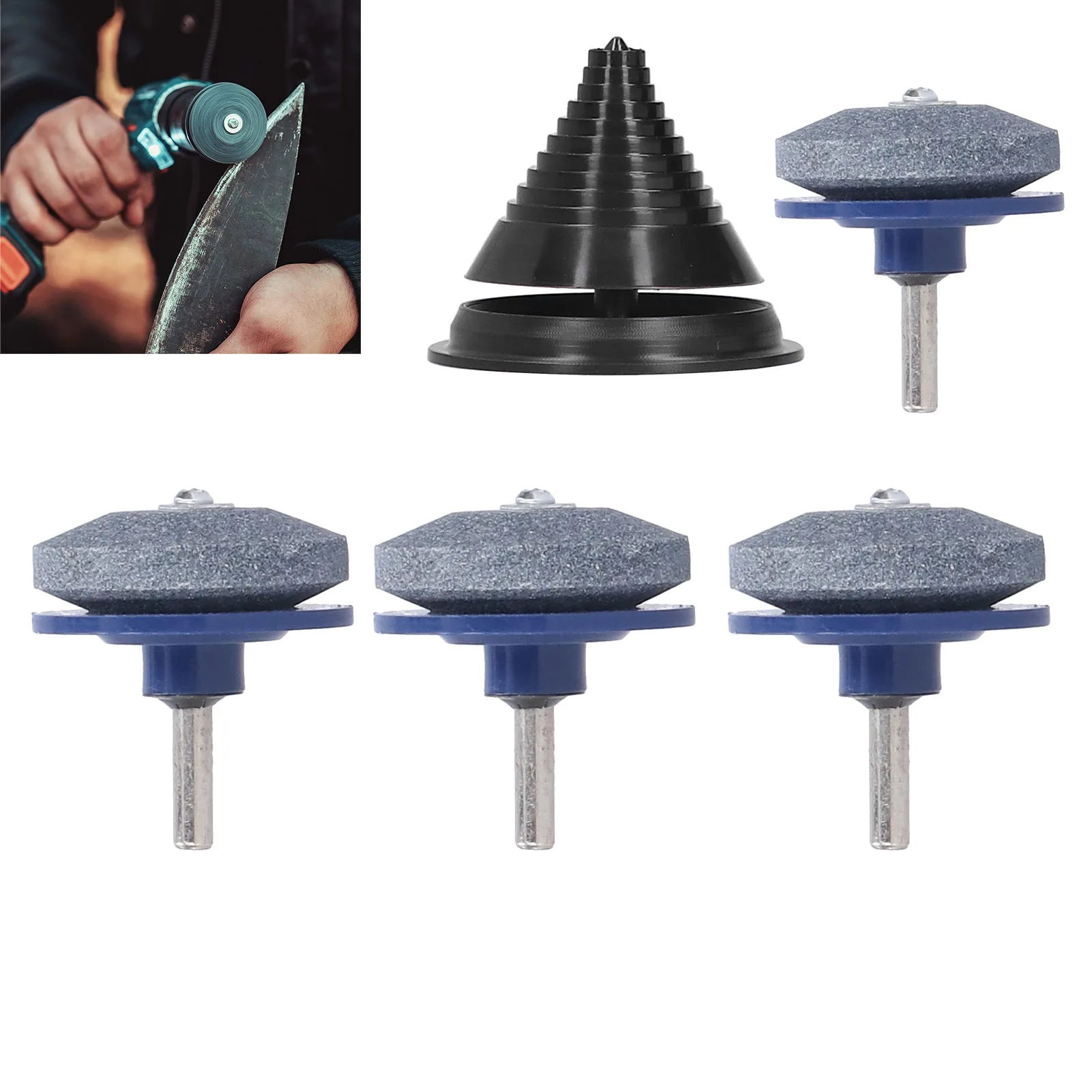 Power Lawn Mower Blade Sharpener Drill Attachment Kit with Balancer - Hand Device for Garden Lawnmower Blade Maintenance