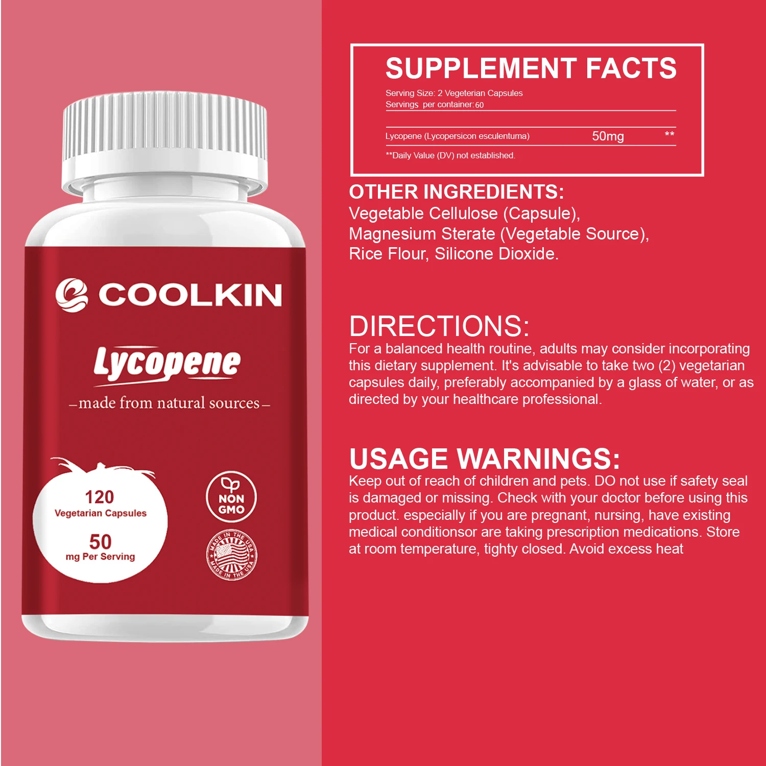 Lycopene 50mg - Promote Prostate & Urinary Tract Health Support Enhance Immunity Urinary System Gealth