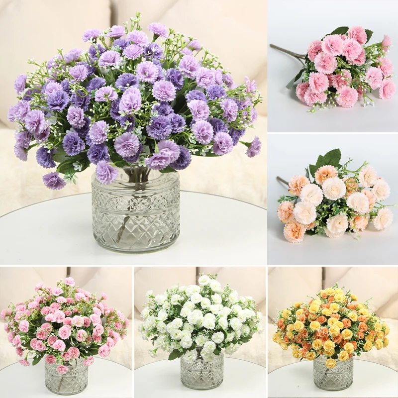 20 flower heads 1 bunch small lilac European-style carnation artificial flowers wholesale home photography soft decoration handm