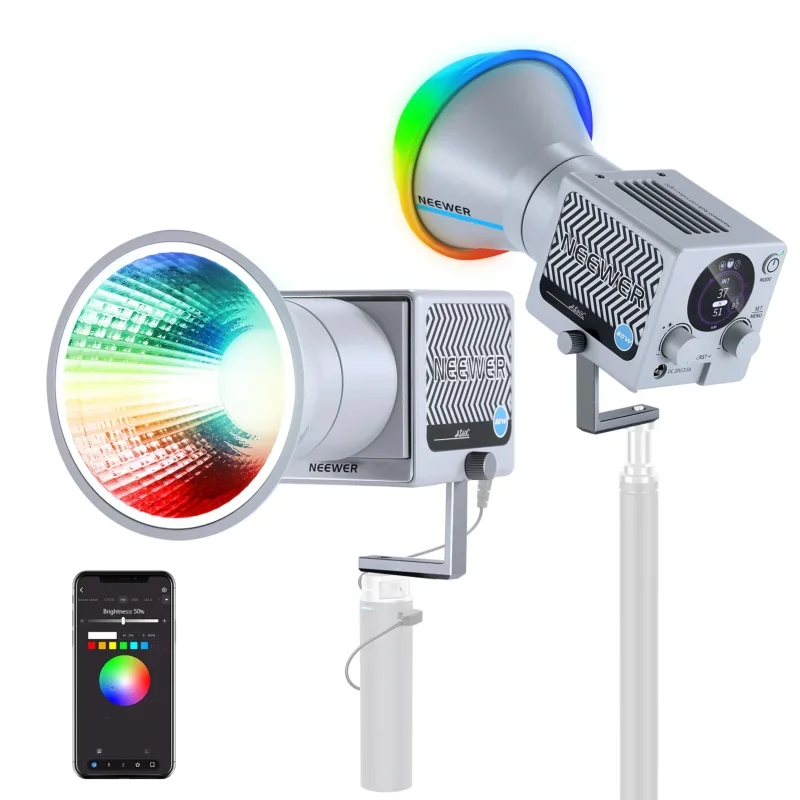 

2026 HS60C 60W Mini COB RGB 8700Lux 2700K-6500K CRI97+ APP/2.4G Wireless Control Dual Power Photographic Video Light