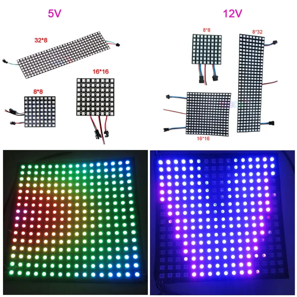 5V WS2812B RGB Flexible 16x16 8x32 256Leds Pixel Panel Matrix Screen 12V WS2815 Led Module WS2812 Individually Addressable Light