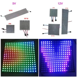 RGB 유연한 픽셀 패널 매트릭스 스크린, 개별 주소 지정 가능 조명, 5V WS2812B, 16x16, 8x32 256LED 모듈, 12V WS2815, WS2812