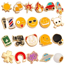 Colourful Enamel Sun Lightning Camera Beer Cup Car Fire Happy Face Bead,18K Gold Plated Bracelet Necklace Accessories Supply K49