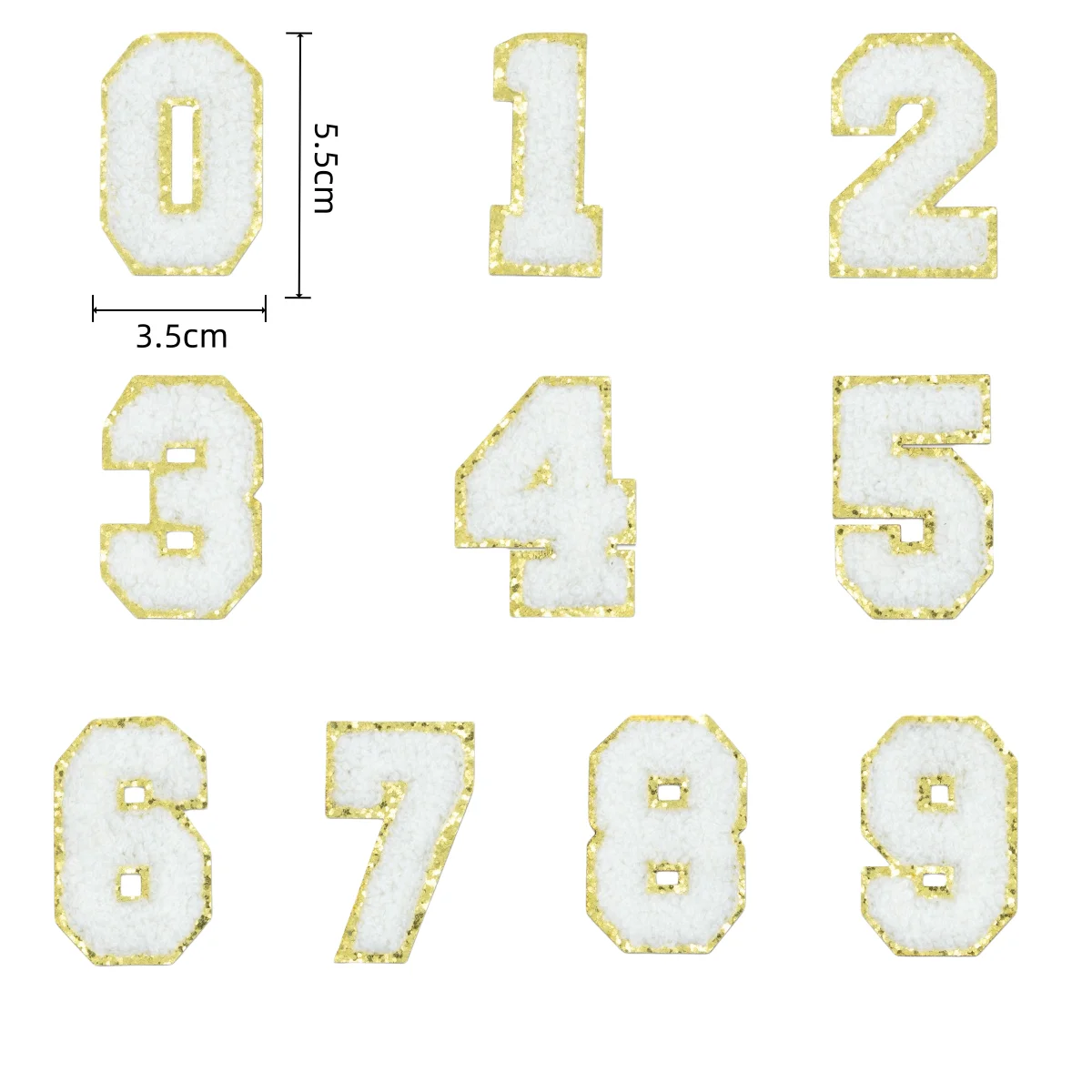 10Pcs/Set Number Chenille Patches Gold Edge Embroidered Self Adhesive Fabric Iron On 0-9 for DIY Crafts Badge Handmade Accessory