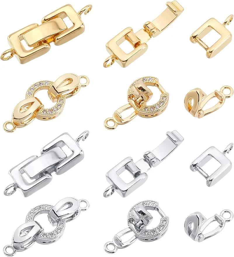 

8Sets 2Styles Brass Fold Over Clasps 2Colors Zirconia Extender Clasp Closure End Caps for Bracelet Necklace Jewelry Extender