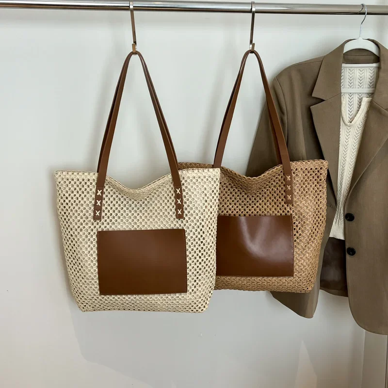 

Summer Essential Large Capacity Straw Woven Shoulder Bags 2026 New Simple Casual Versatile Classic Style Tote Bags for Women