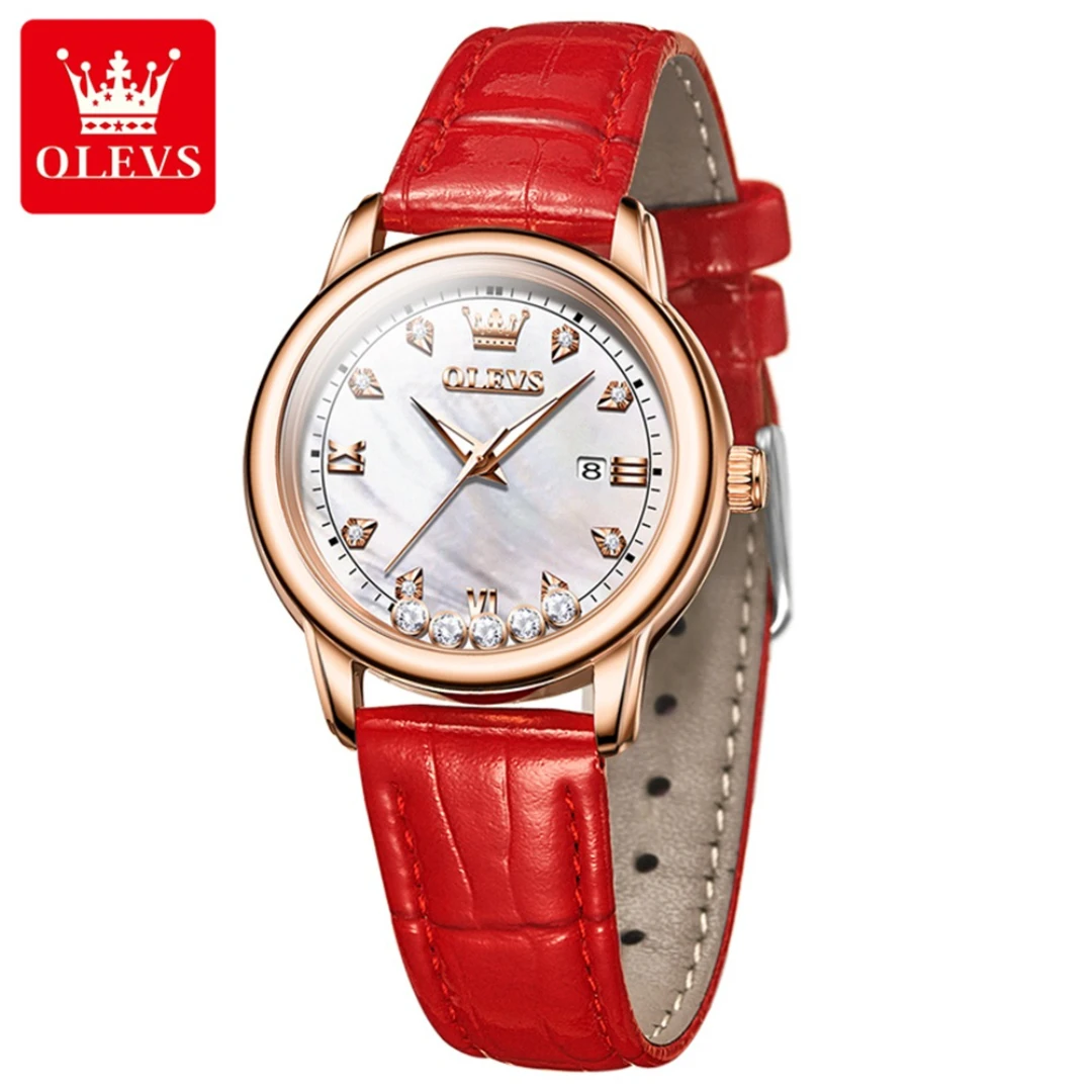 OLEVS 9981 Quartz Fashion Watch Gift Leather Watchband Round-dial Wristwatch Calendar