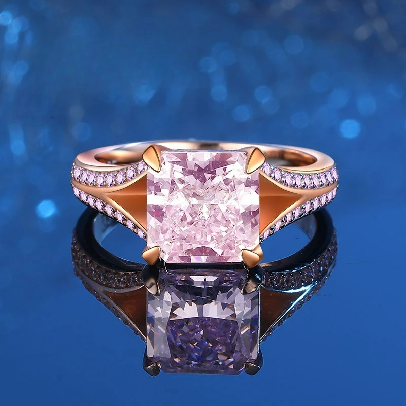 

PT950 Platinum Artificially Cultivated Gemstone Princess Sugar Ring Ice Flower Cutting Set Pink Diamond Colored Stone Ring