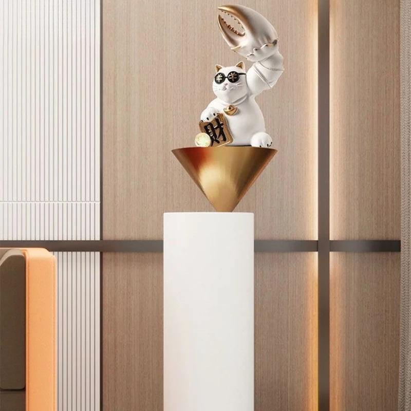 Lucky cat flowing water ornament company opened to make money handicrafts light luxury high-end floor soft decoration