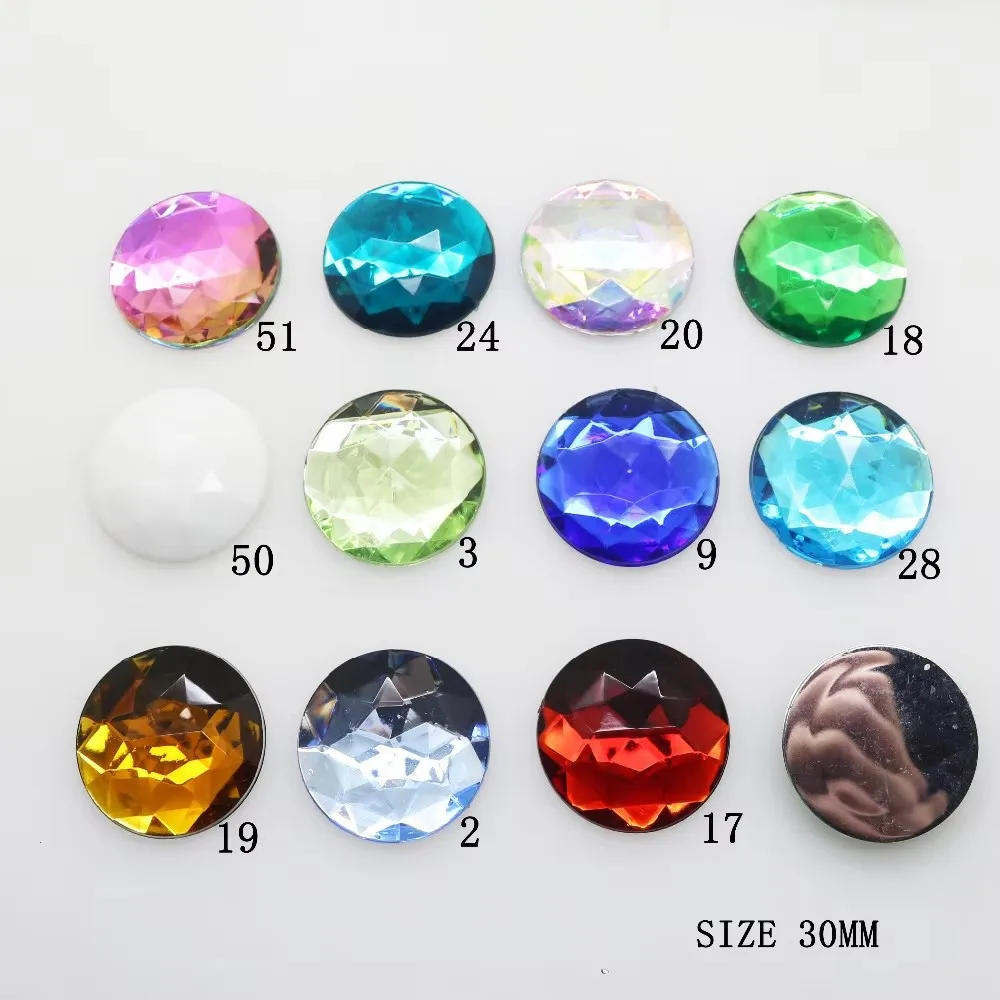 Hot 20Pcs/Lot New Mix Color 30mm Wedding Dress Acrylic Rhinestone Diy Flatback Sewing Strass Glue-On accessories