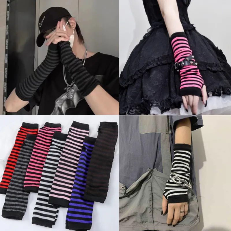 Heißer Verkauf frauen Gestreiften Arm Ärmel Lange Fingerlose Handschuhe Ellenbogen Handschuhe Arm Abdeckung Ellenbogen Fäustlinge Mode Winter